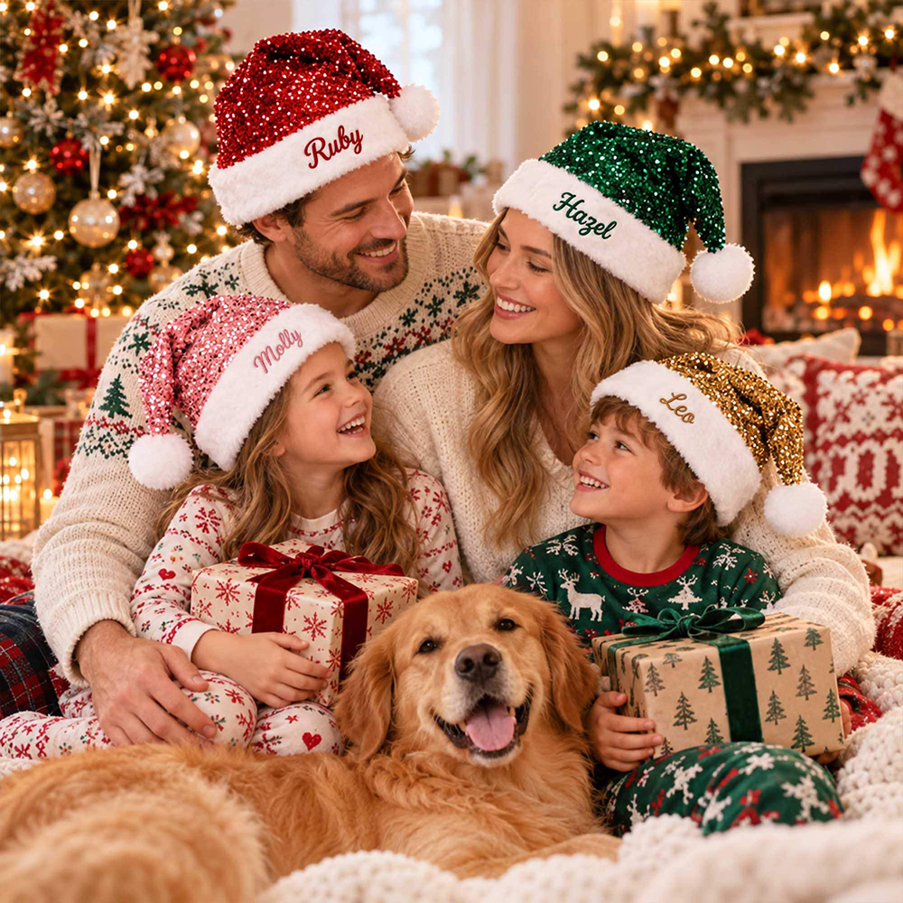 Personalized Embroidery Christmas Colorful Sequin Santa Hat | MNGift44