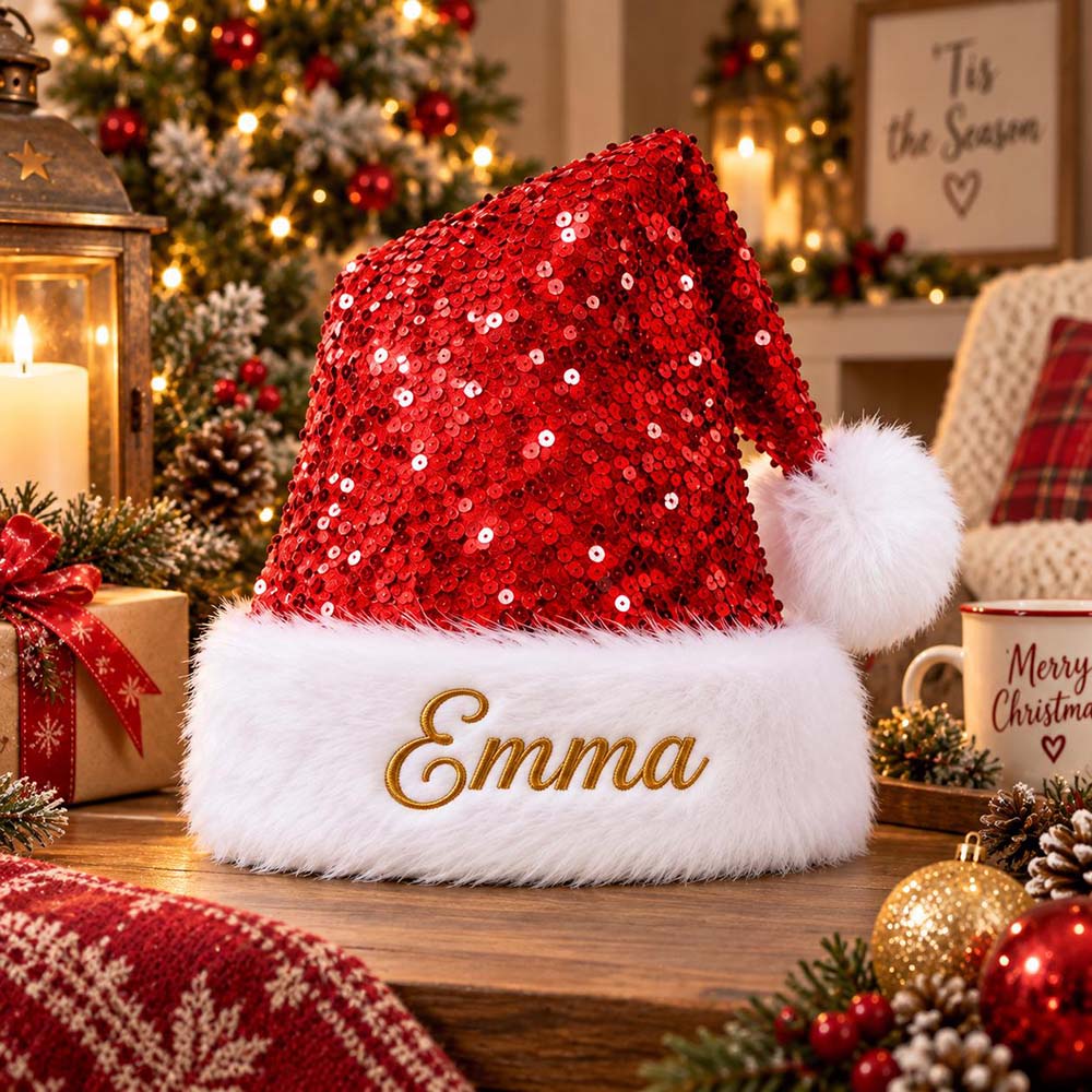 Personalized Embroidery Christmas Colorful Sequin Santa Hat | MNGift44