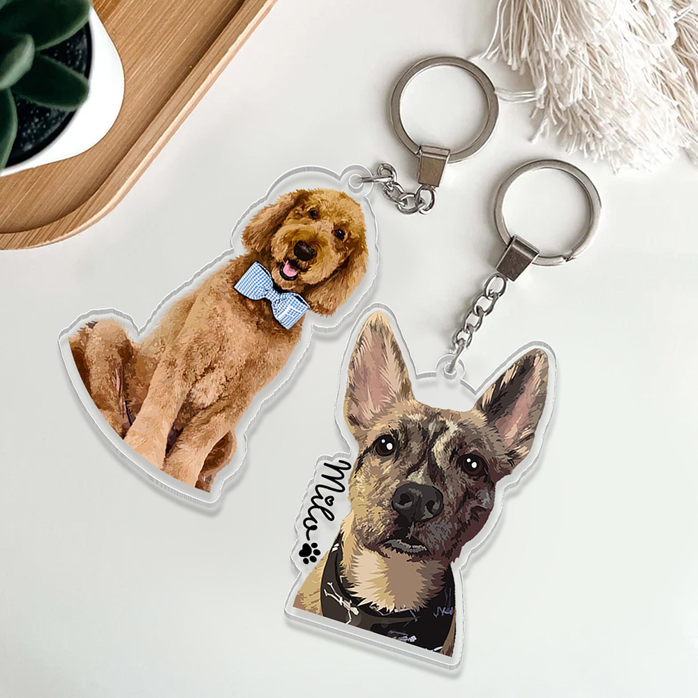 Personalized Illustrated Pet Portrait Memorial Photo Keychain | CWGift24
