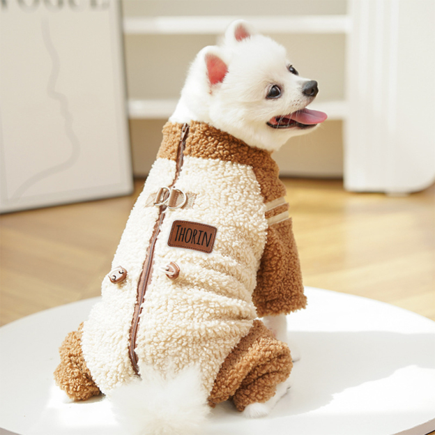 Personalized Leather Patch Pets Sherpa Warm Coat | BKPet389