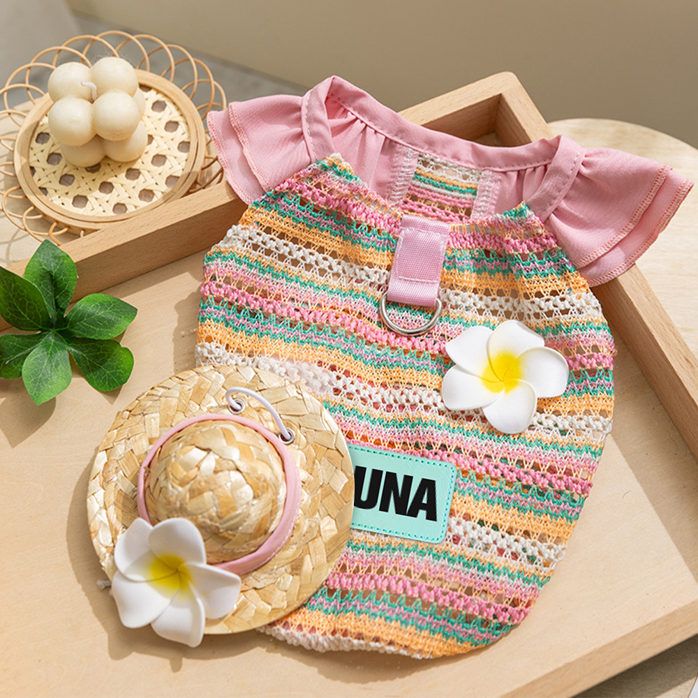 Personalized Colourful Leather Patch Pet Mesh Ruffled Shirt | BKPet467