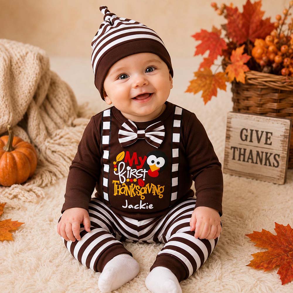 Personalized Baby My First Thanksgiving Outfit Set | CWThanks12