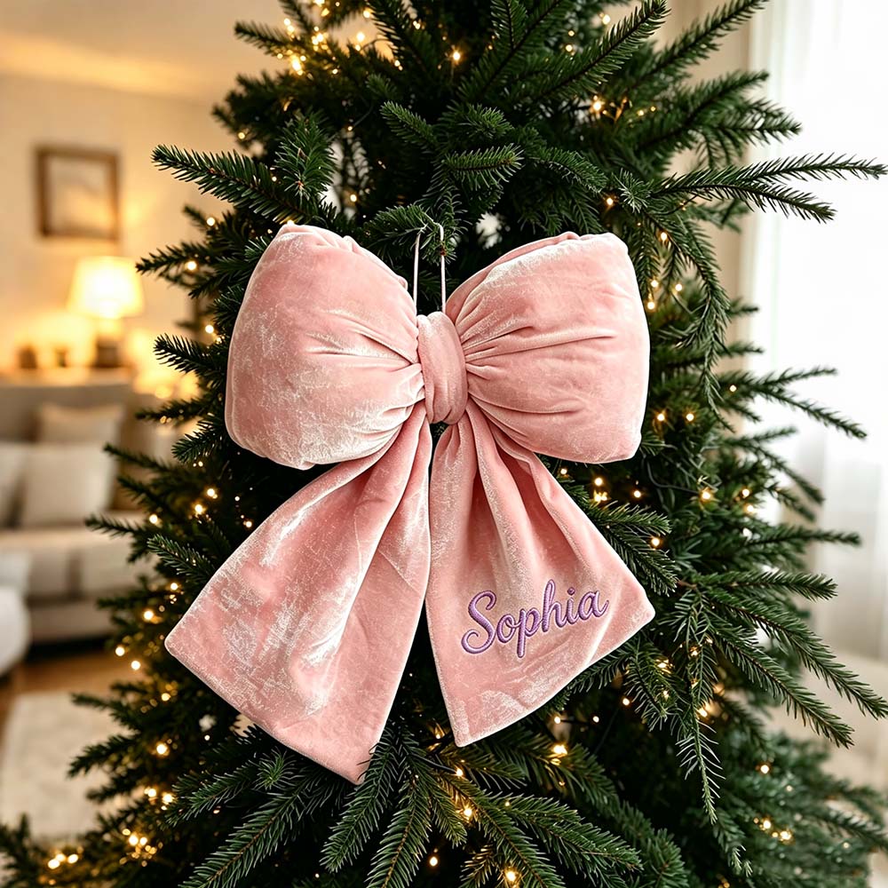 Personalized Velvet Christmas Bow Ornament Without Furry Trim | MCGift383