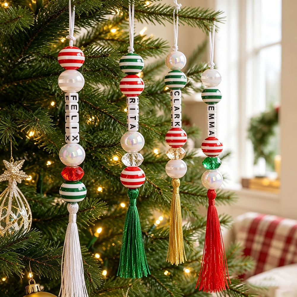 Personalized Beaded Tassel Family Christmas Tree Ornament | MNGift40