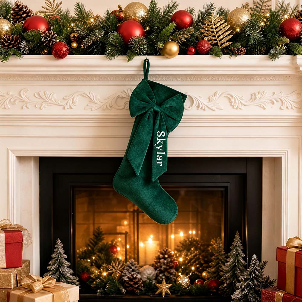 Personalized Velvet Christmas Stocking with Bow | MNGift41