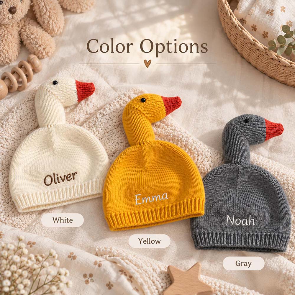 Personalized Embroidered Double-Layer Thickened Warm Goose Baby Hat | MNBaby14