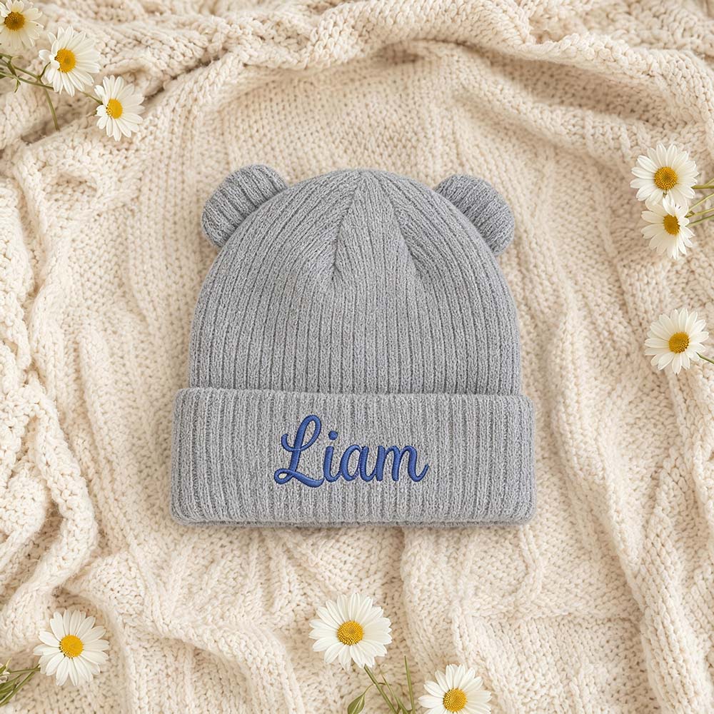 Personalized Embroidered Kids Bear Ear Knit Hat | HSKid96