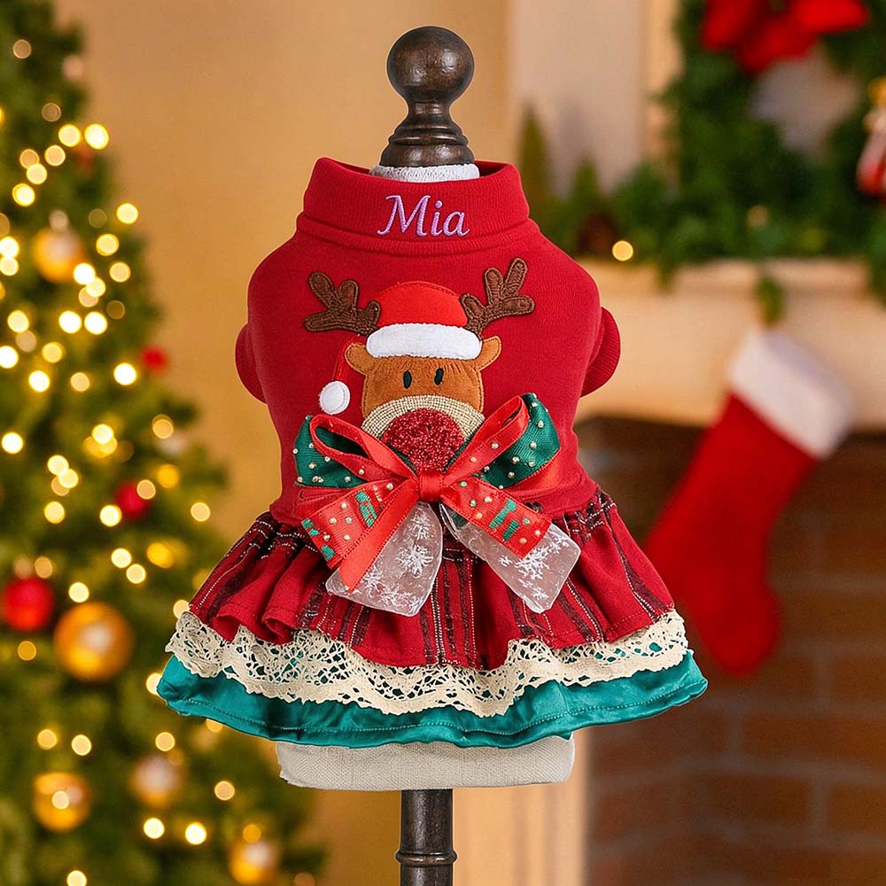 Personalized Embroidered Pets Christmas Reindeer Dress | MCGift428