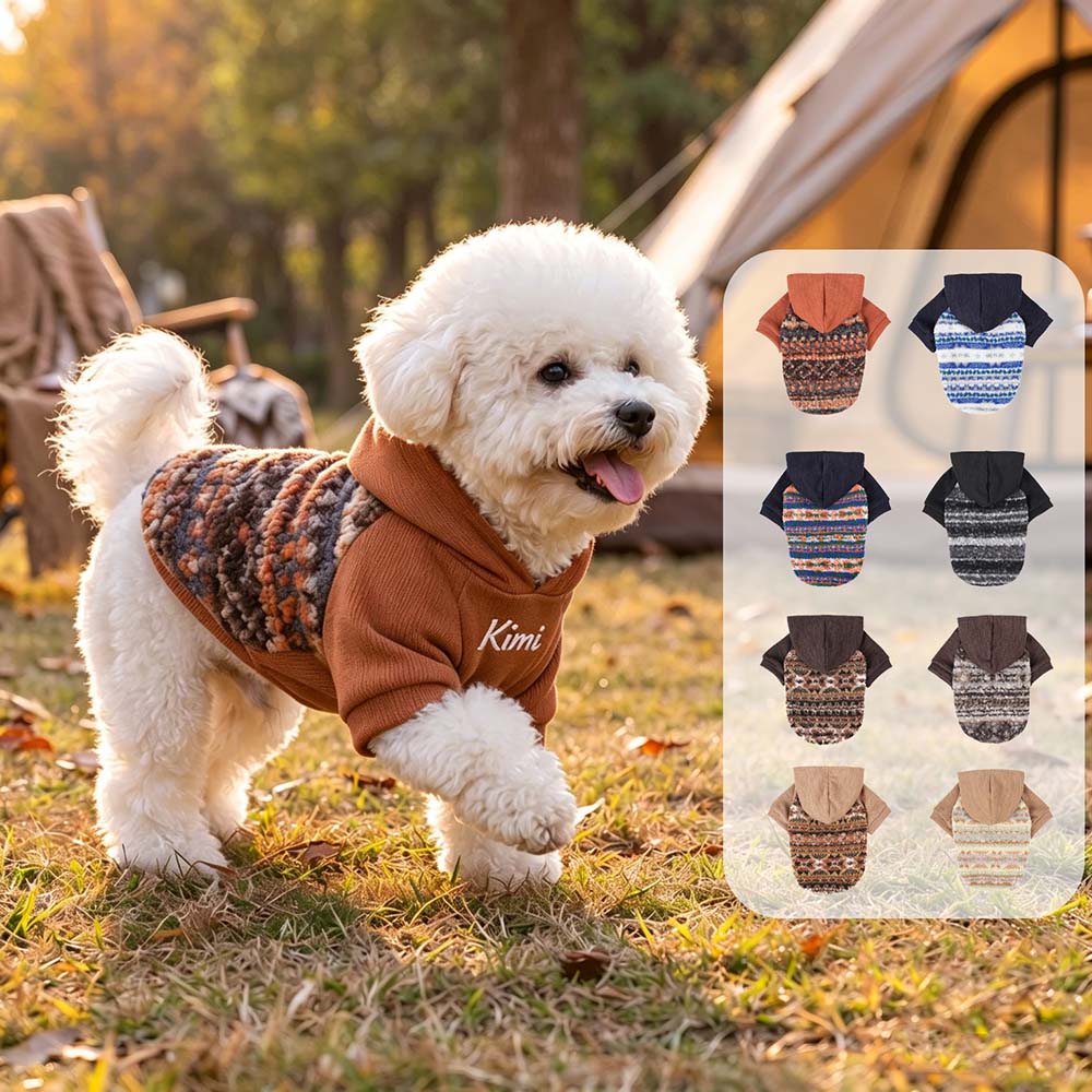 Personalized Pet Winter Warm Patchwork Hooded Sweatshirt | BKPet606