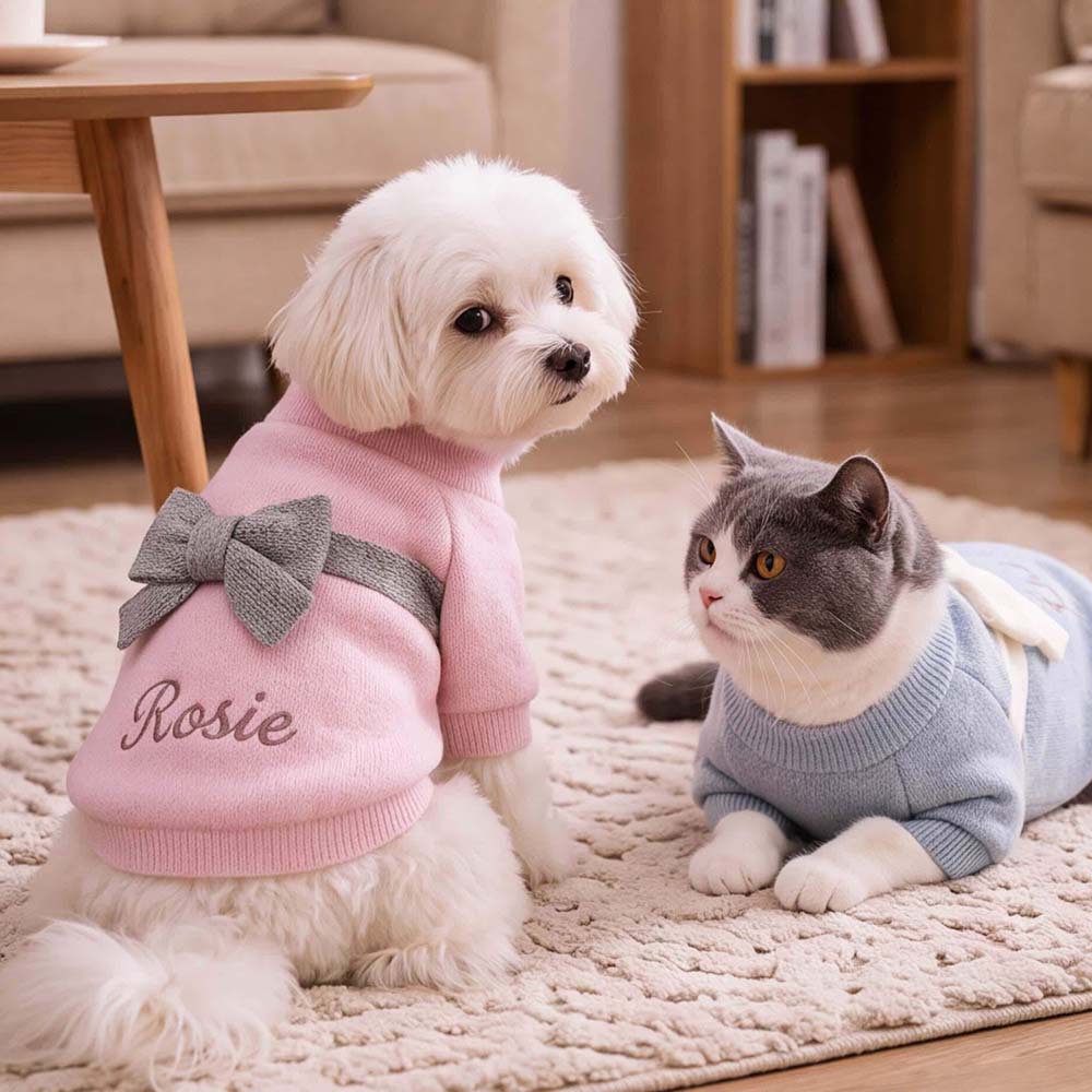 Personalized Embroidered Pets Cute Bow Knit Sweater | BKPet637