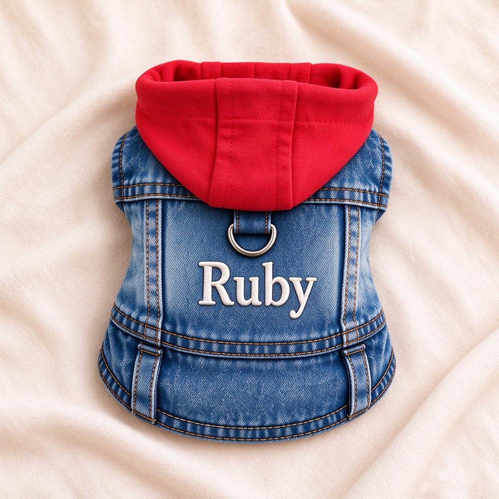 Personalized Embroidered Denim Pets Hoodie Vest | BKPet635