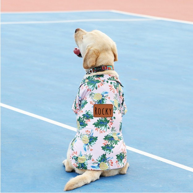 Personalized Leather Patch Hawaiian Pet Shirt | BKPet51