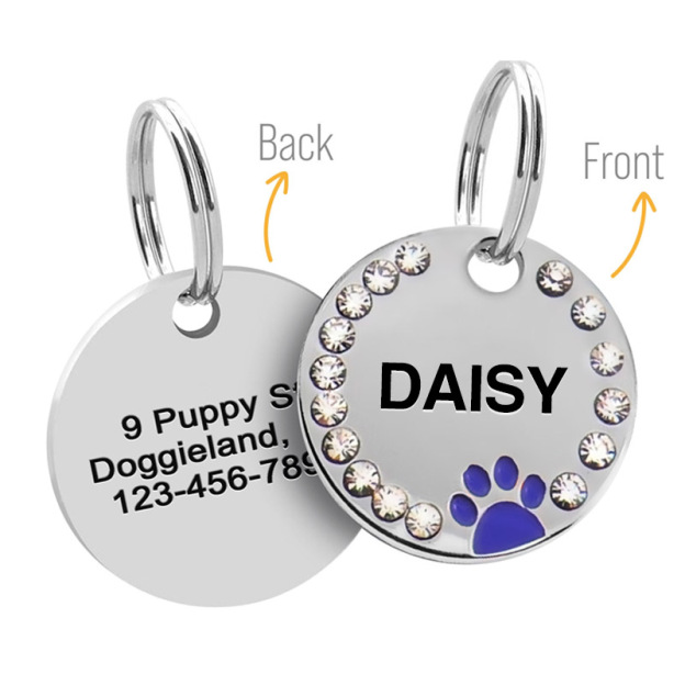 Personalized Sparkling Paw Double Sided Pet ID Tag | BKPet63