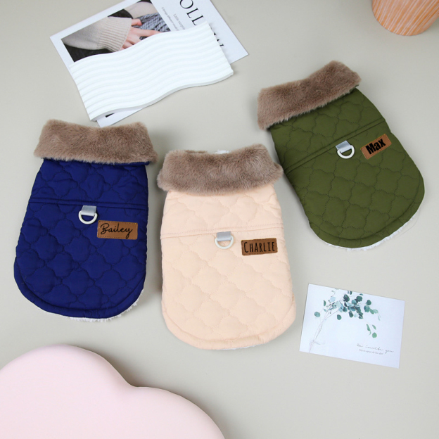 Personalized Leather Patch Pets Warm Jacket | BKPet93