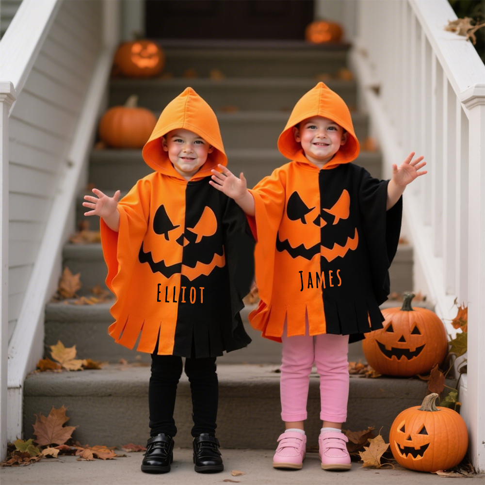 Personalized Kid Pumpkin Halloween Hooded Cloak | MNHalloween05
