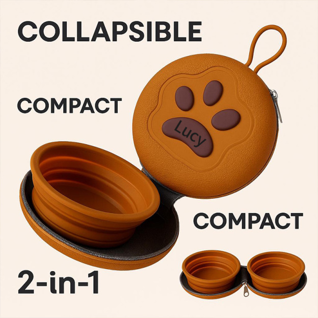 Personalized Collapsible Portable 2-in-1 Food & Water Dish Dog Bowl | BKPet214