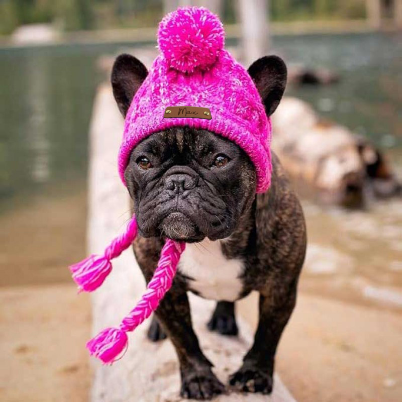 Personalized Pets Leather Patch Knitted Hat | BKPet215