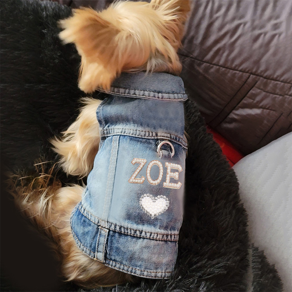 Personalized Handmade Pearl Patch Pets Denim Jacket | BKPet2602