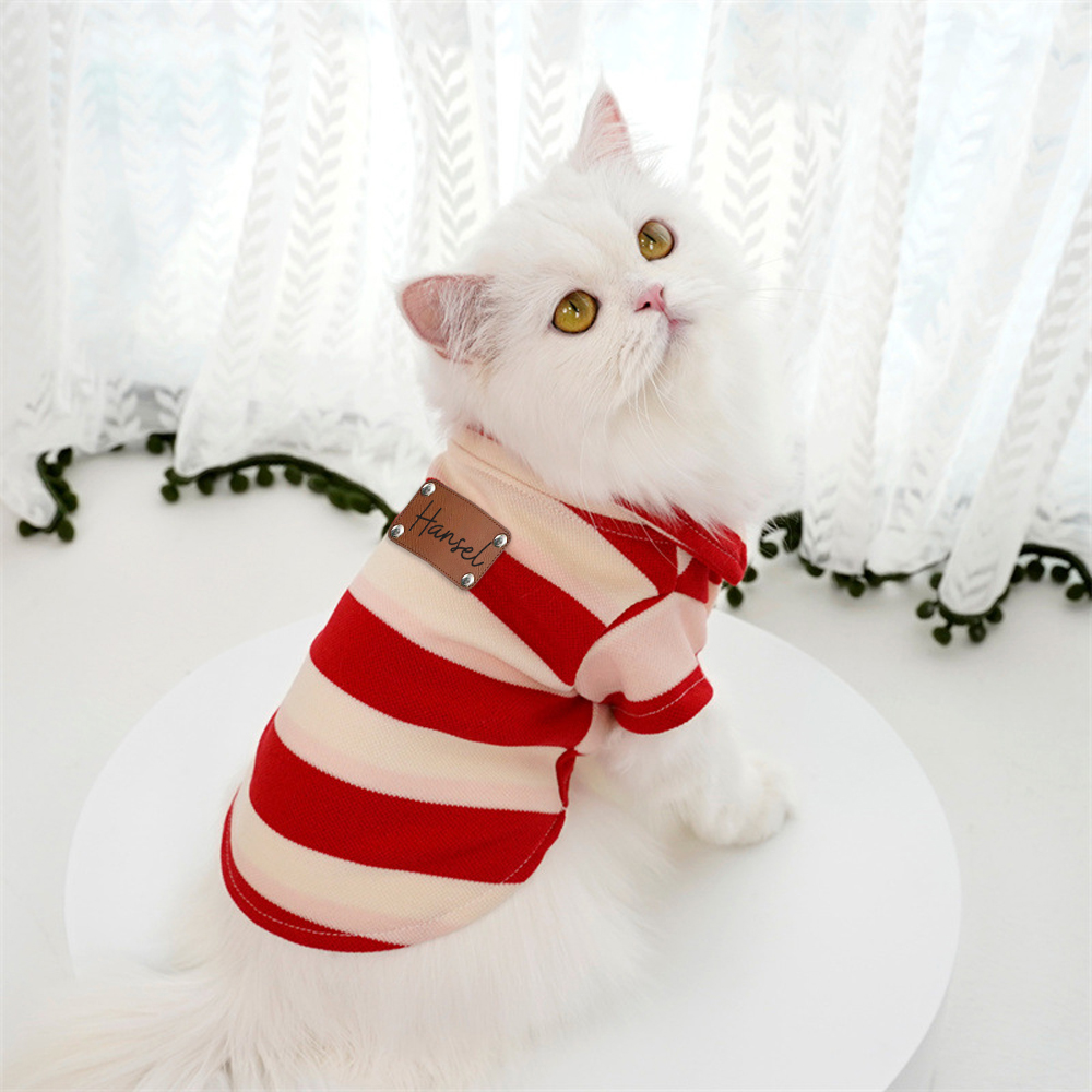 Personalized Leather Patch Pet Stripe Polo Shirt | BKPet223