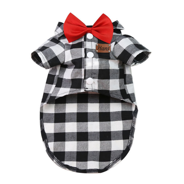 Personalized Pet Leather Patch Grid Patterned Necktie Shirt | BKPet224