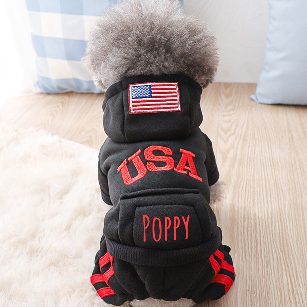 Personalized Leather Patch Pet Warm Puffer Hoodie with Pants | BKPet230