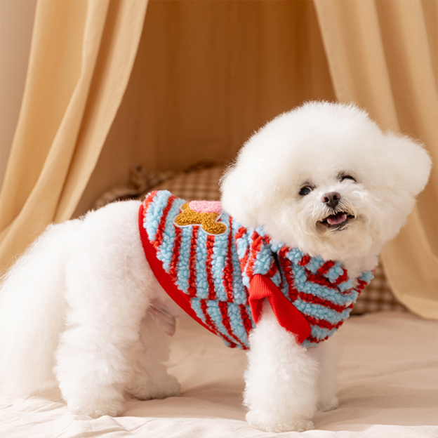 Personalized Pet Leather Patch Sherpa Stripe Sweater | BKPet231