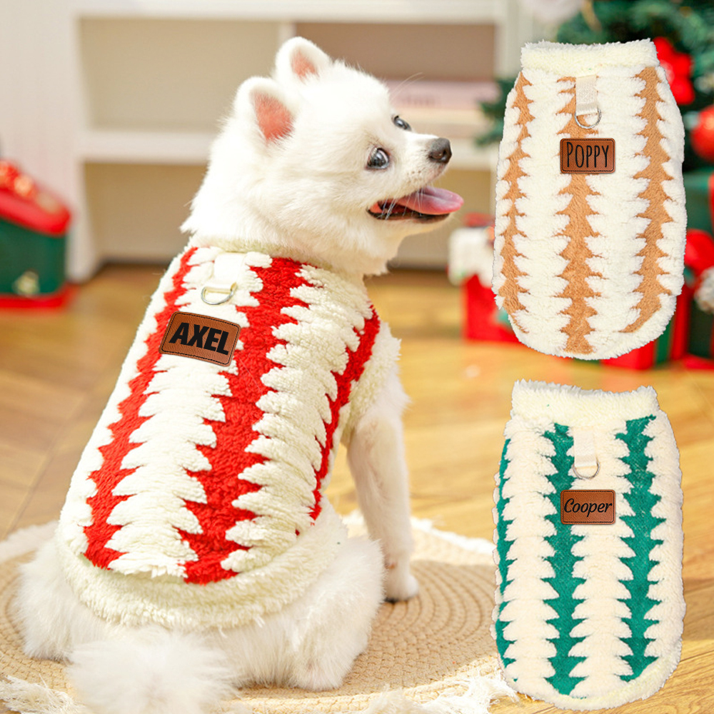 Personalized Leather Patch Warm Coral Fleece Dog Winter Coat | BKPet242