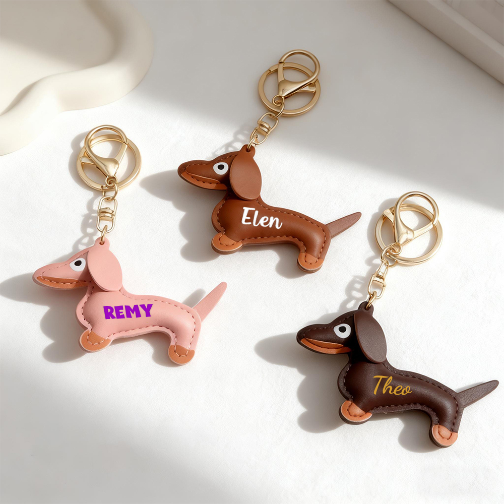 Personalized Lovely Leather Dachshund Keychain | CWGift09
