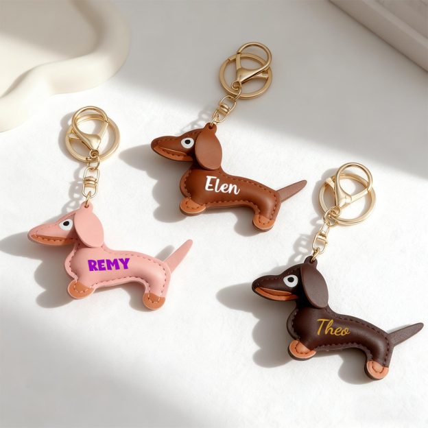 Personalized Lovely Leather Dachshund Keychain | CWGift09