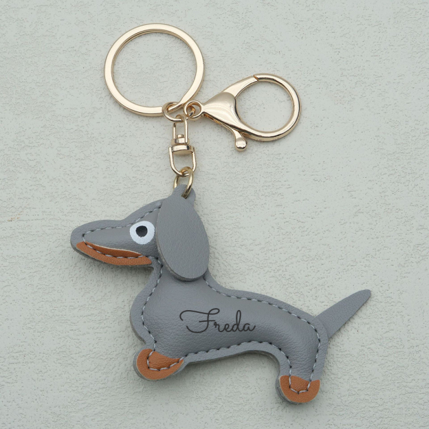 Personalized Lovely Leather Dachshund Keychain | CWGift09