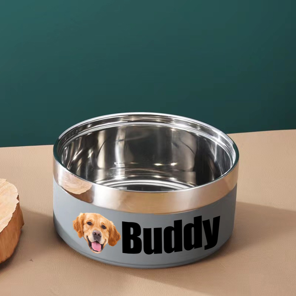 Personalized Stainless Steel Funny Pet Face with Name Food Bowl | BKPet306