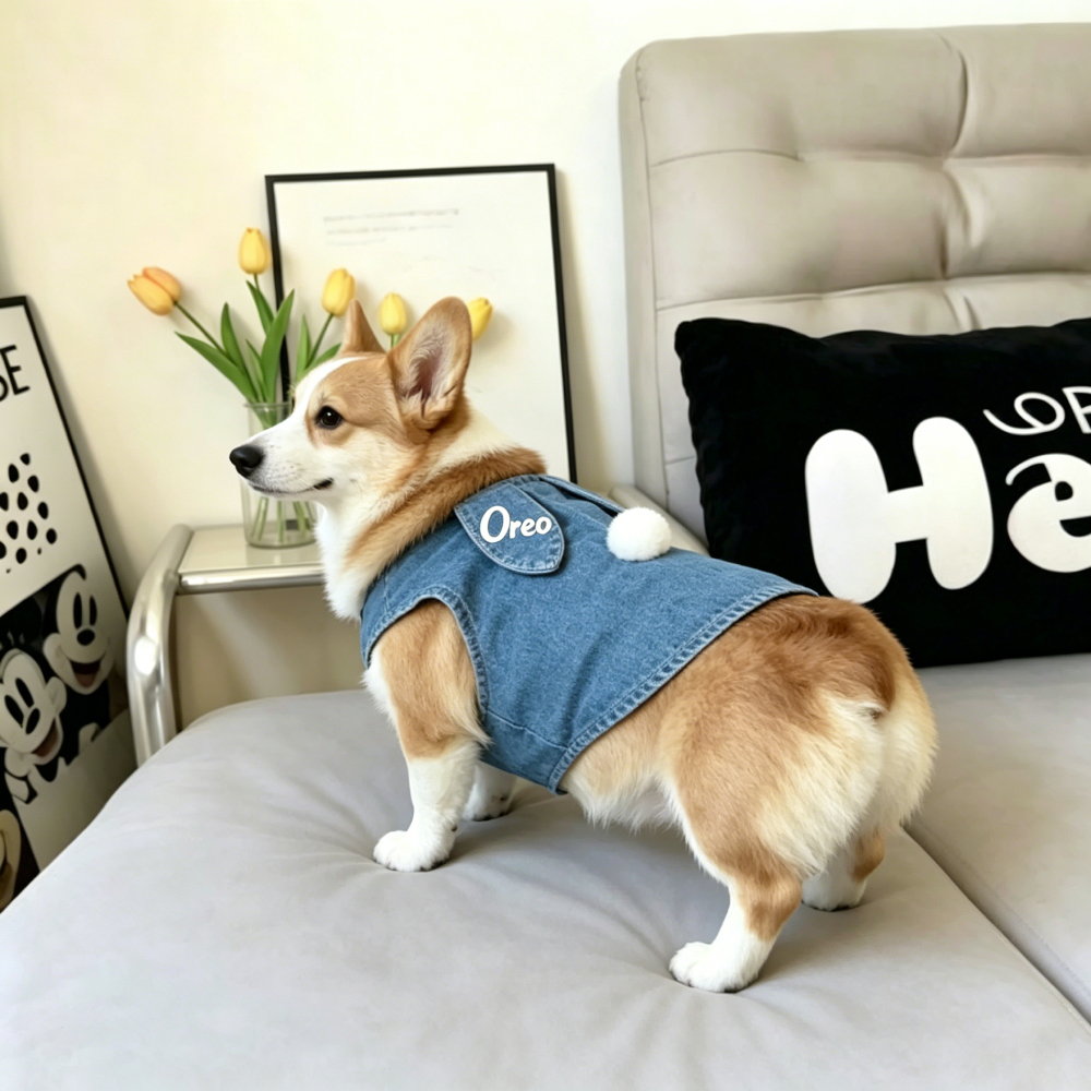 Personalized Embroidered Cute Bunny-Ear Denim Dog Vest | MNCloth219