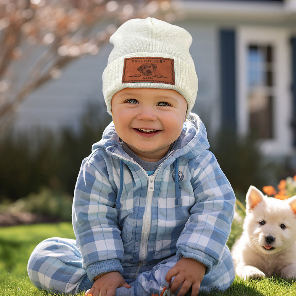 Personalized Leather Patch Protected By Dog Hat Beanies | MNBaby18