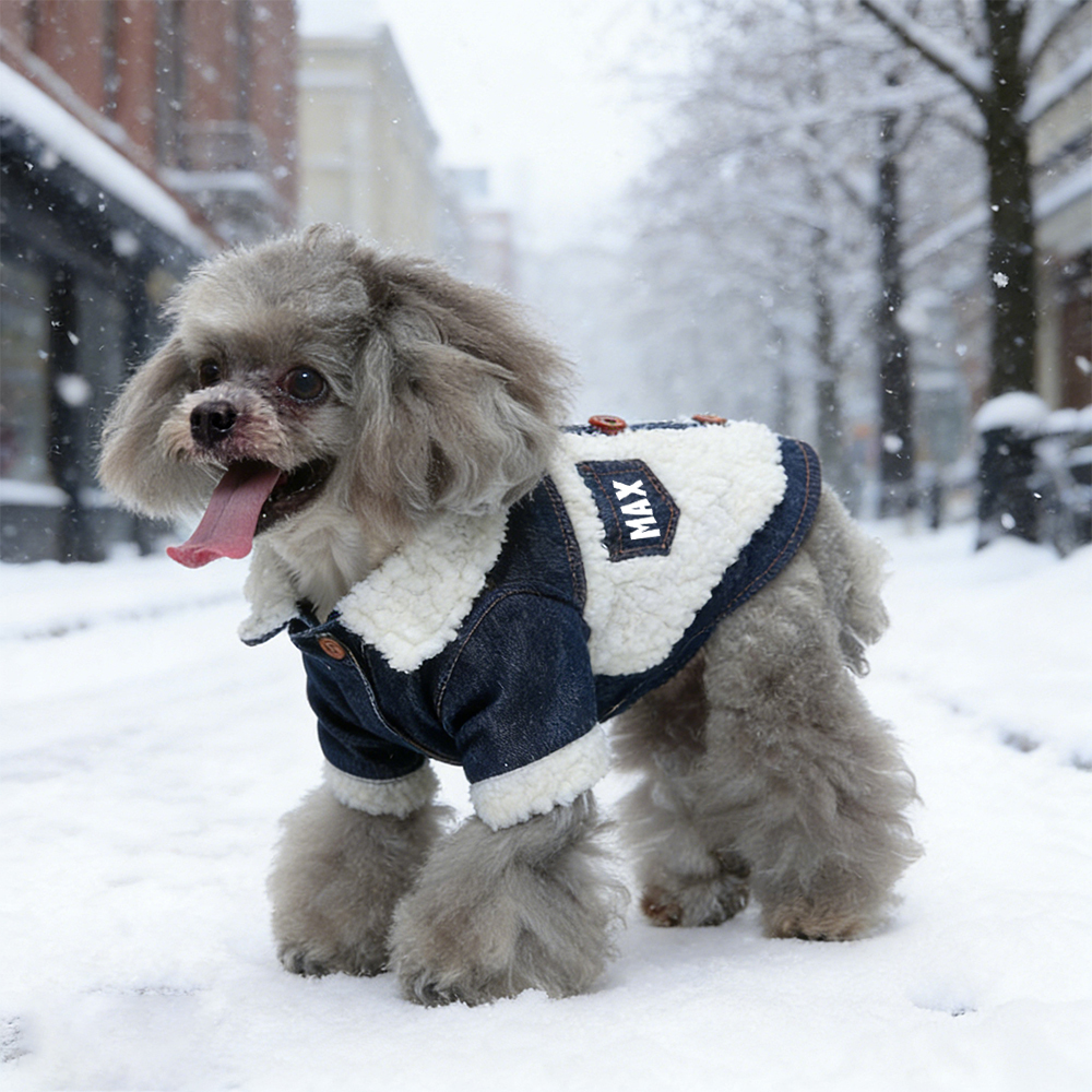 Personalized Pet Winter Warm Sherpa Denim Jacket | BKPet344