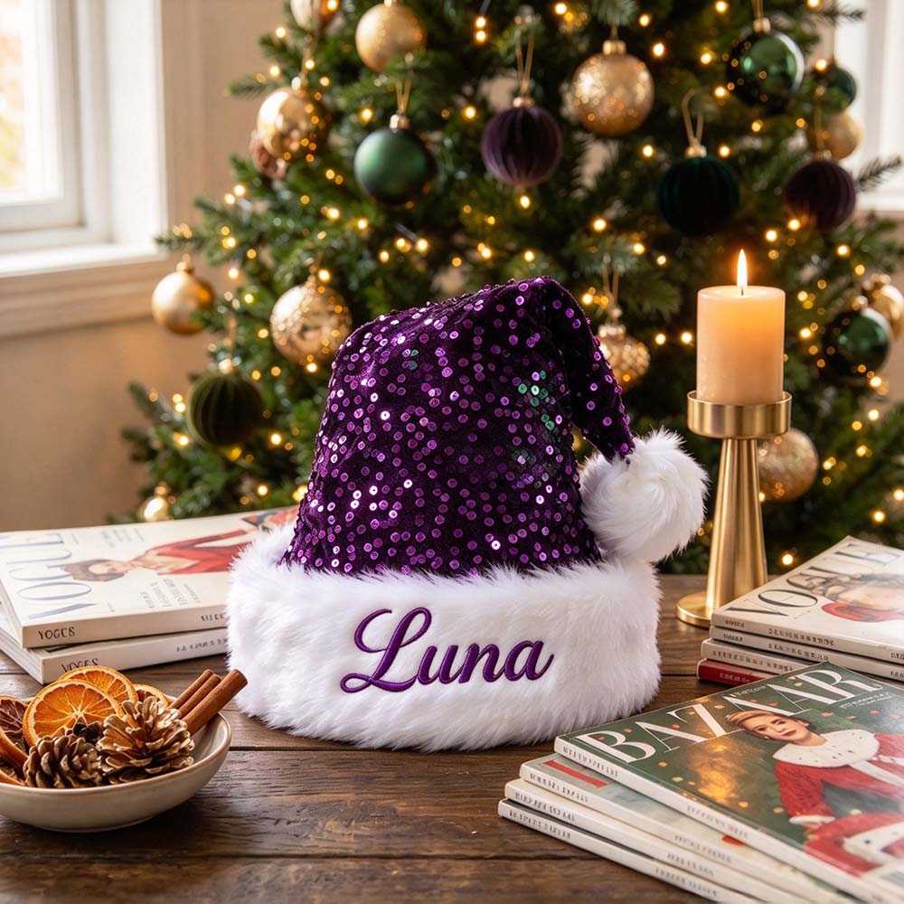 Personalized Embroidery Christmas Colorful Sequin Santa Hat | MNGift44