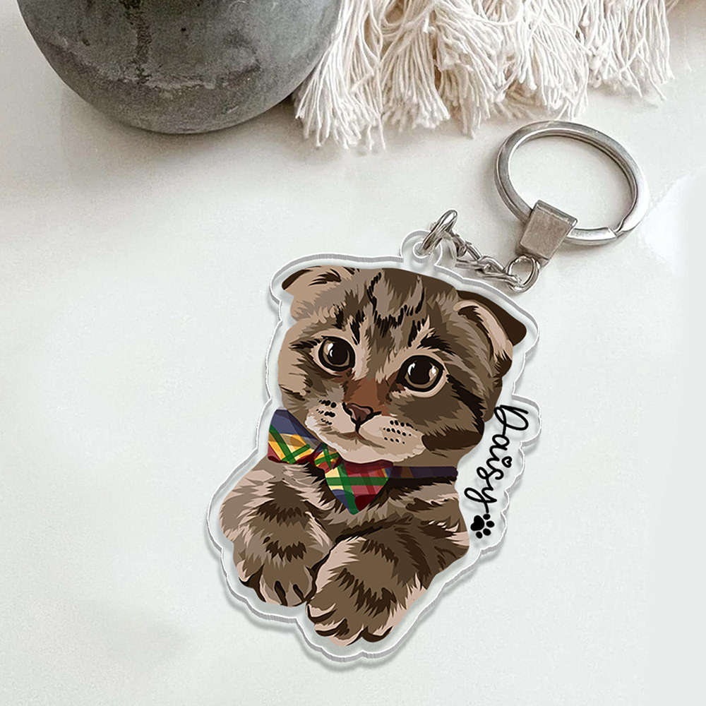 Personalized Illustrated Pet Portrait Memorial Photo Keychain | CWGift24