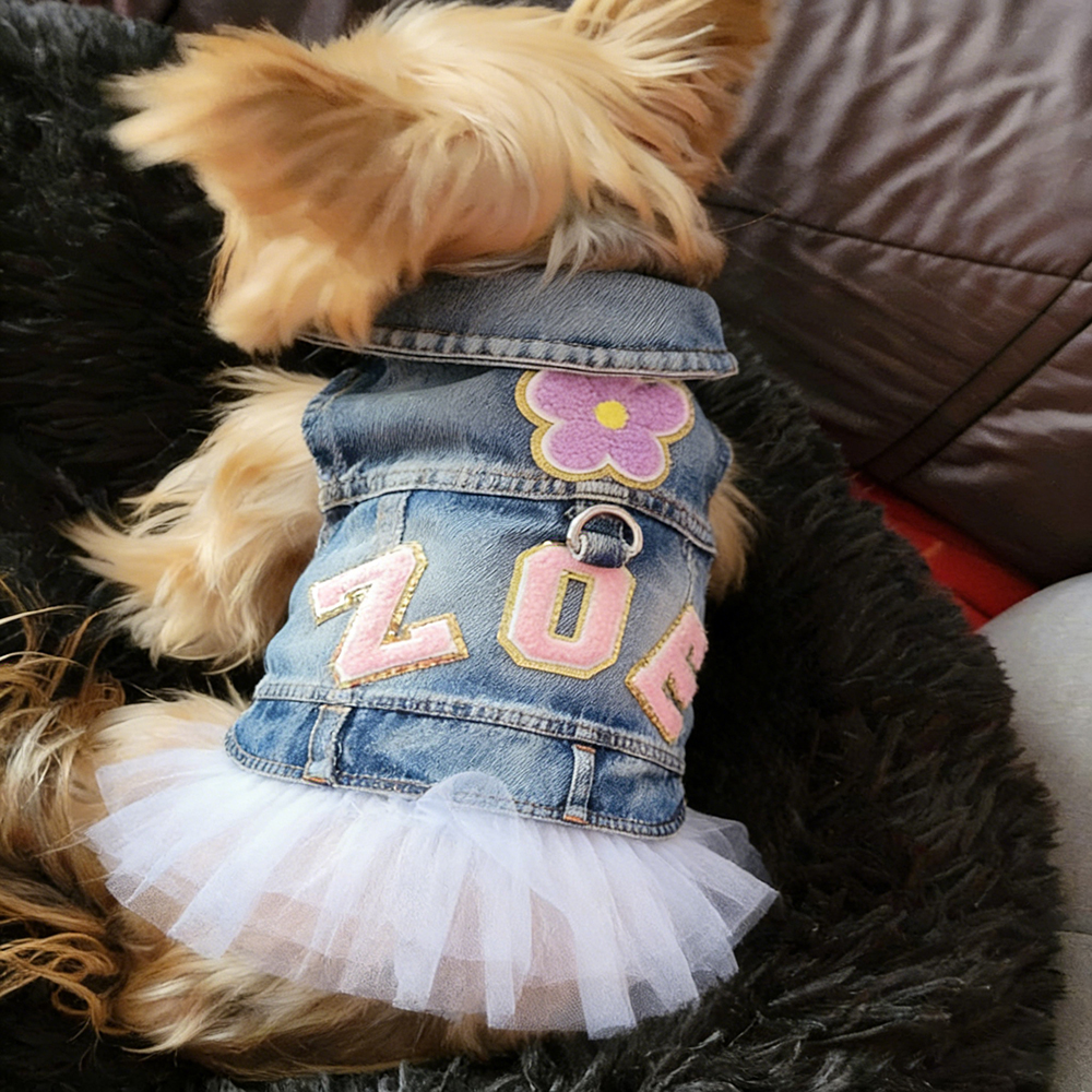 Personalized Hand Patch Pets Denim Jacket with TUTU Skirt | BKPet424