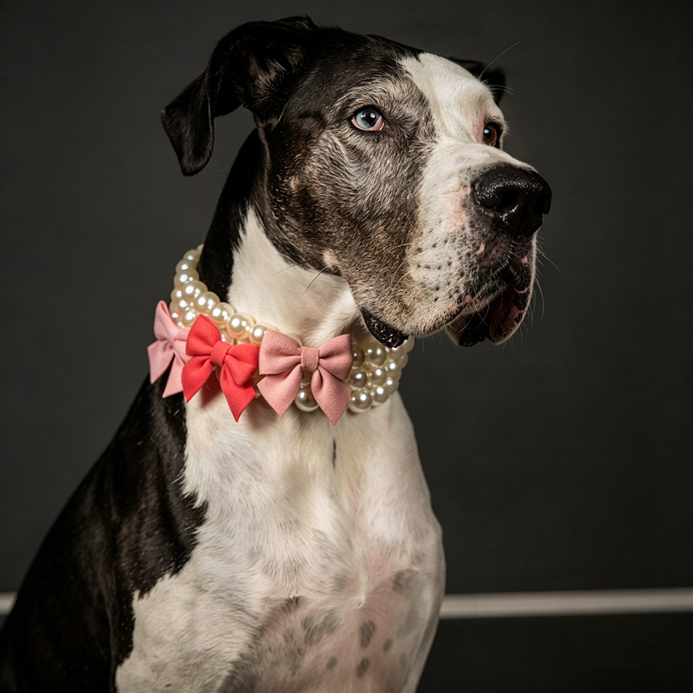 Personalized Handmade Pearl Pet Necklace with Bow | BKPet463