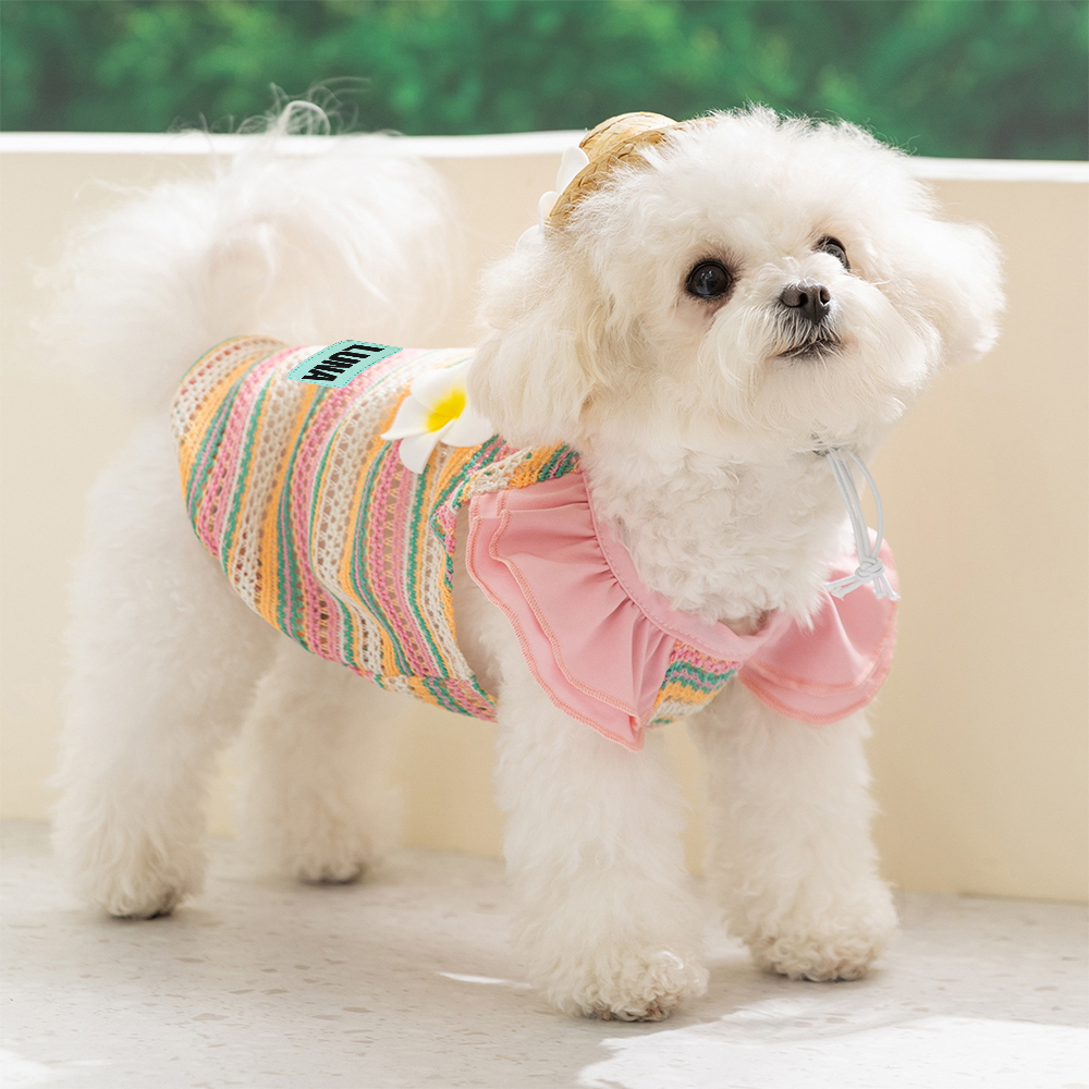 Personalized Colourful Leather Patch Pet Mesh Ruffled Shirt | BKPet467