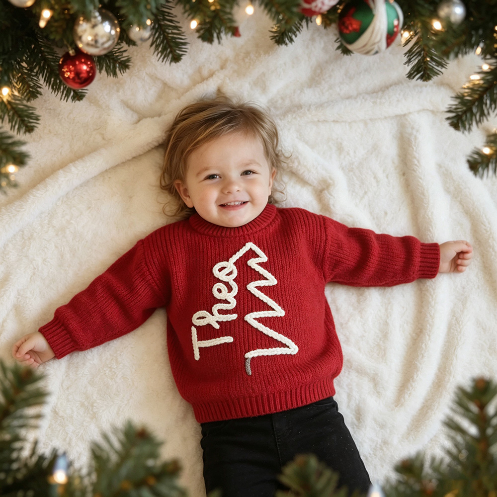 Personalized Hand Embroidered Christmas Tree With Name Sweater | MNGift16