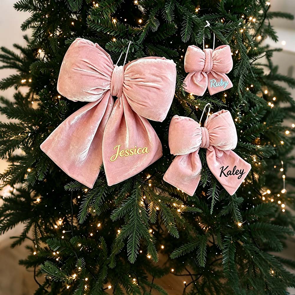 Personalized Velvet Christmas Bow Ornament Without Furry Trim | MCGift383