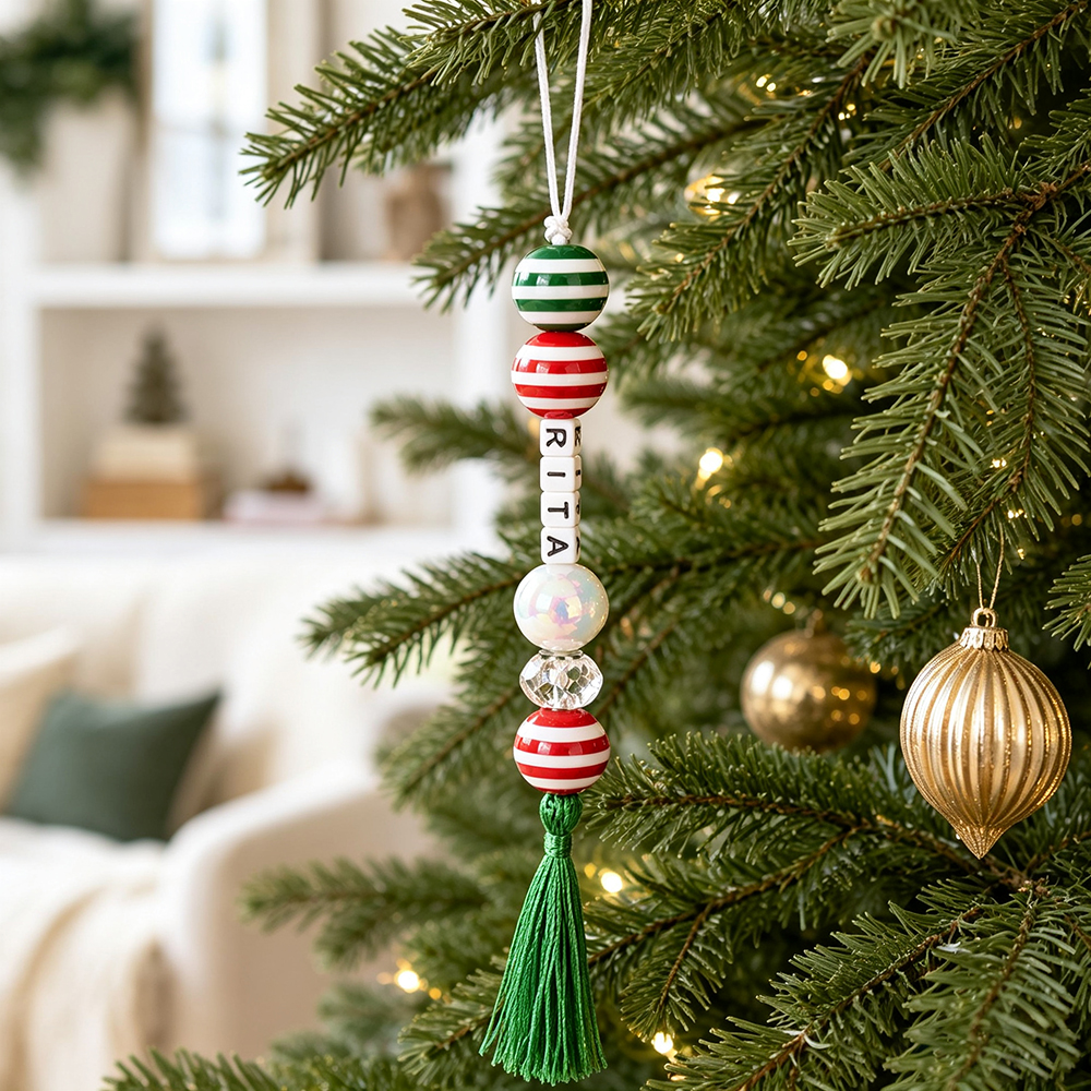 Personalized Beaded Tassel Family Christmas Tree Ornament | MNGift40