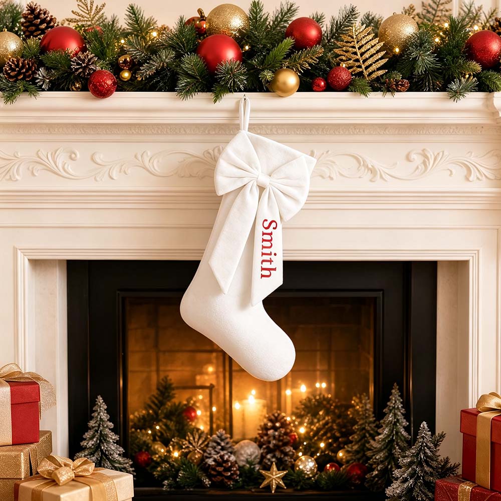 Personalized Velvet Christmas Stocking with Bow | MNGift41