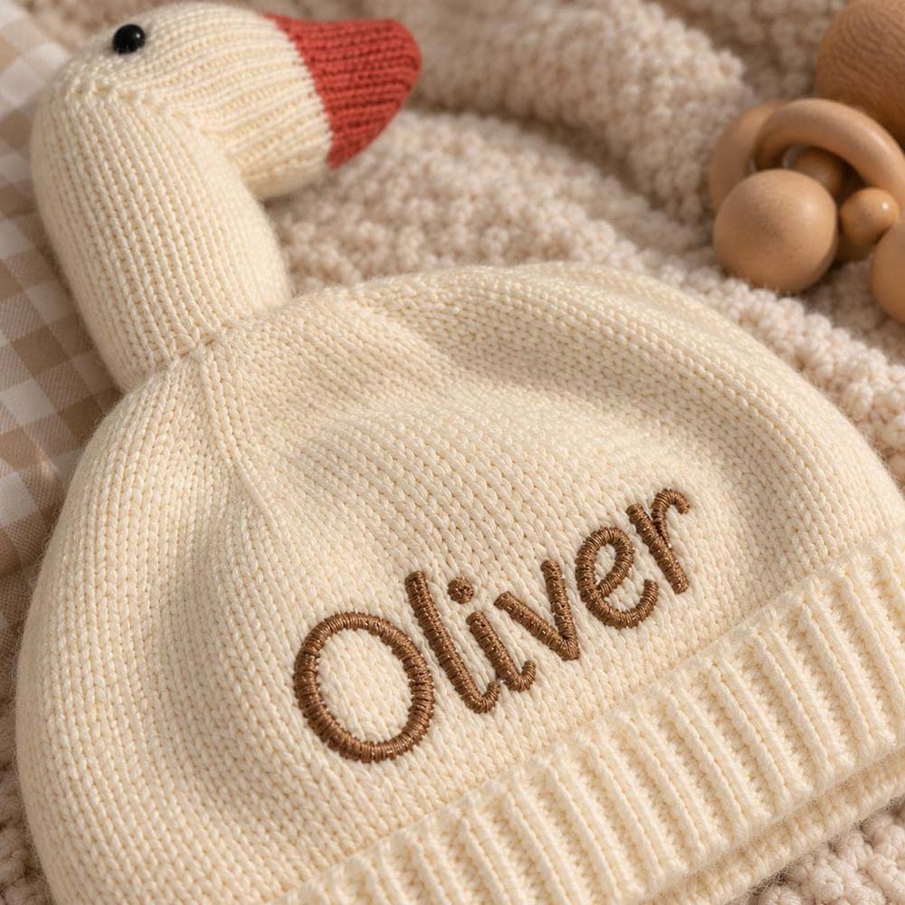 Personalized Embroidered Double-Layer Thickened Warm Goose Baby Hat | MNBaby14