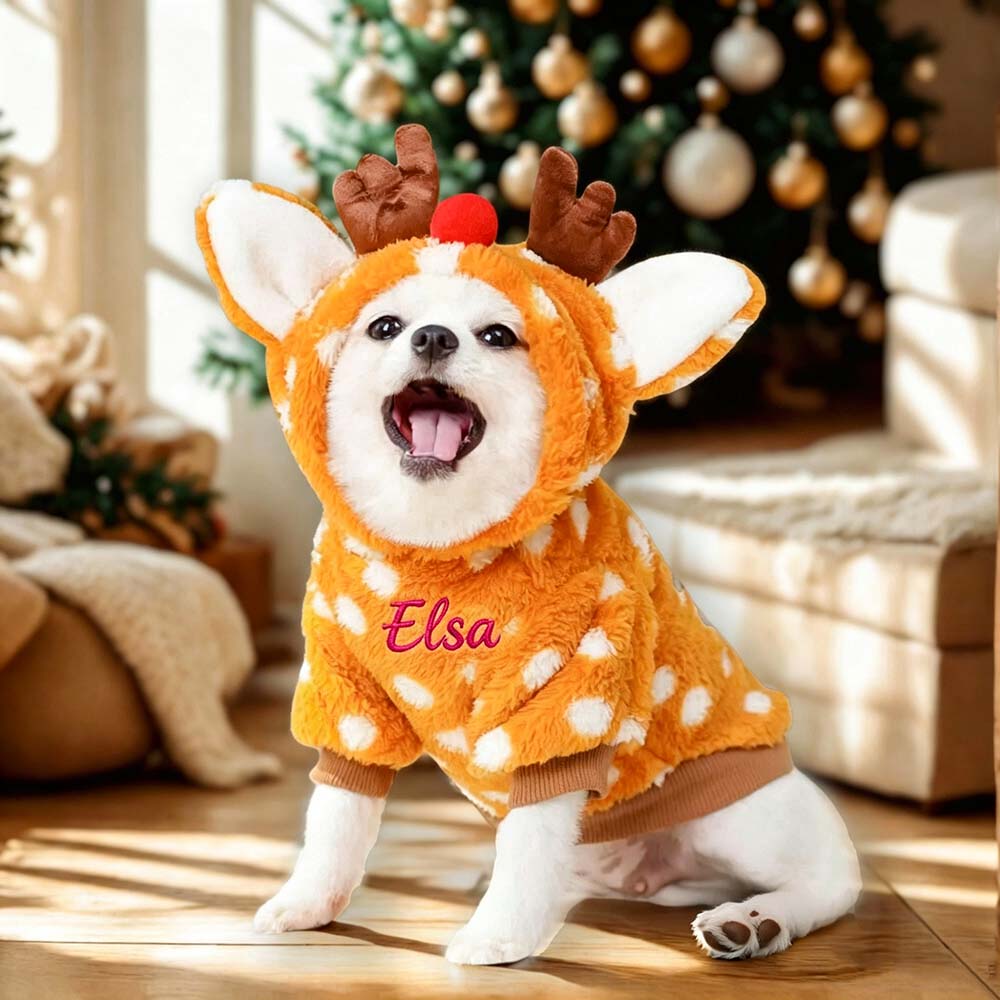 Personalized Embroidered Pets Christmas Reindeer Plush Fleece Outfit | MCGift415
