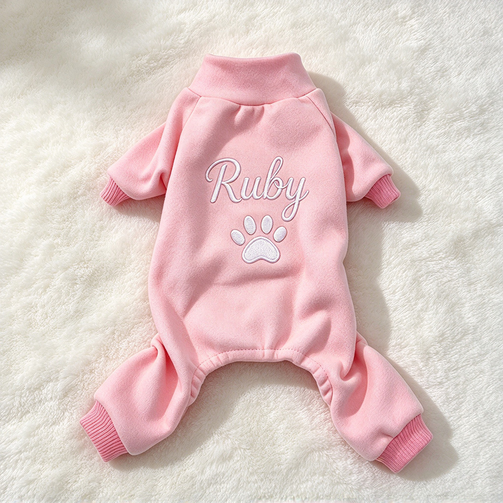 Personalized Hand Embroidery Pets Winter Warm Four-Legged Jumpsuit | BKPet610