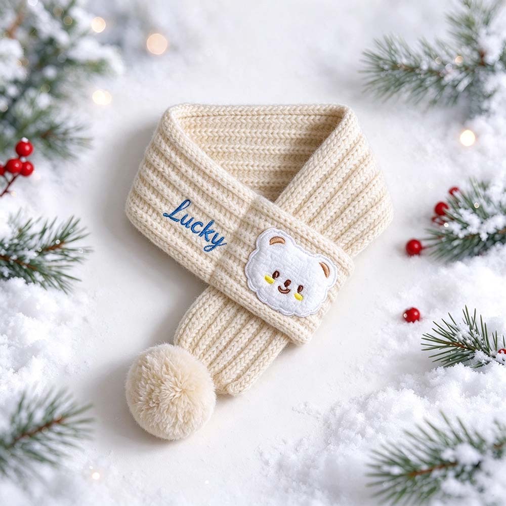 Personalized Embroidered Christmas Cute Knit Pet Scarf | MCGift436