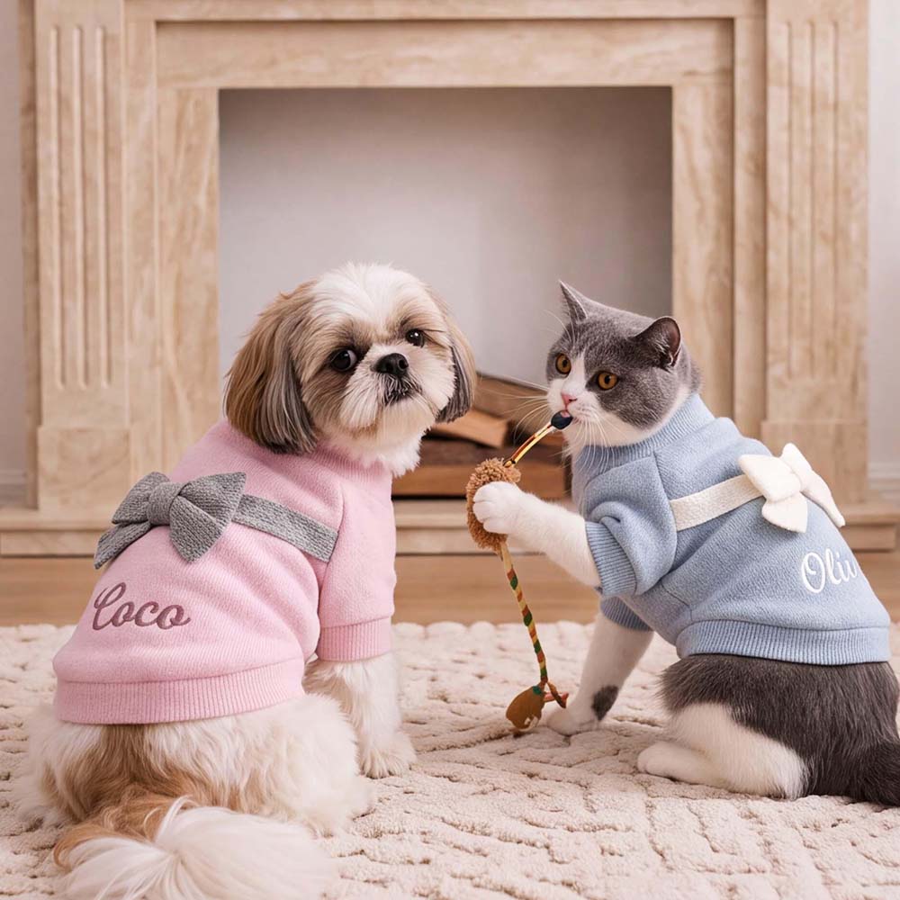Personalized Embroidered Pets Cute Bow Knit Sweater | BKPet637