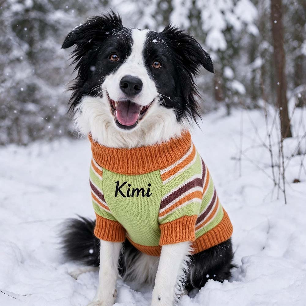 Personalized Embroidered Pet Striped Color-Blocked Sweater | BKPet621
