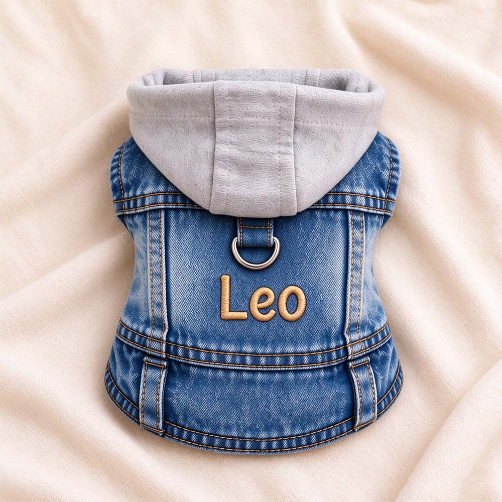 Personalized Embroidered Denim Pets Hoodie Vest | BKPet635